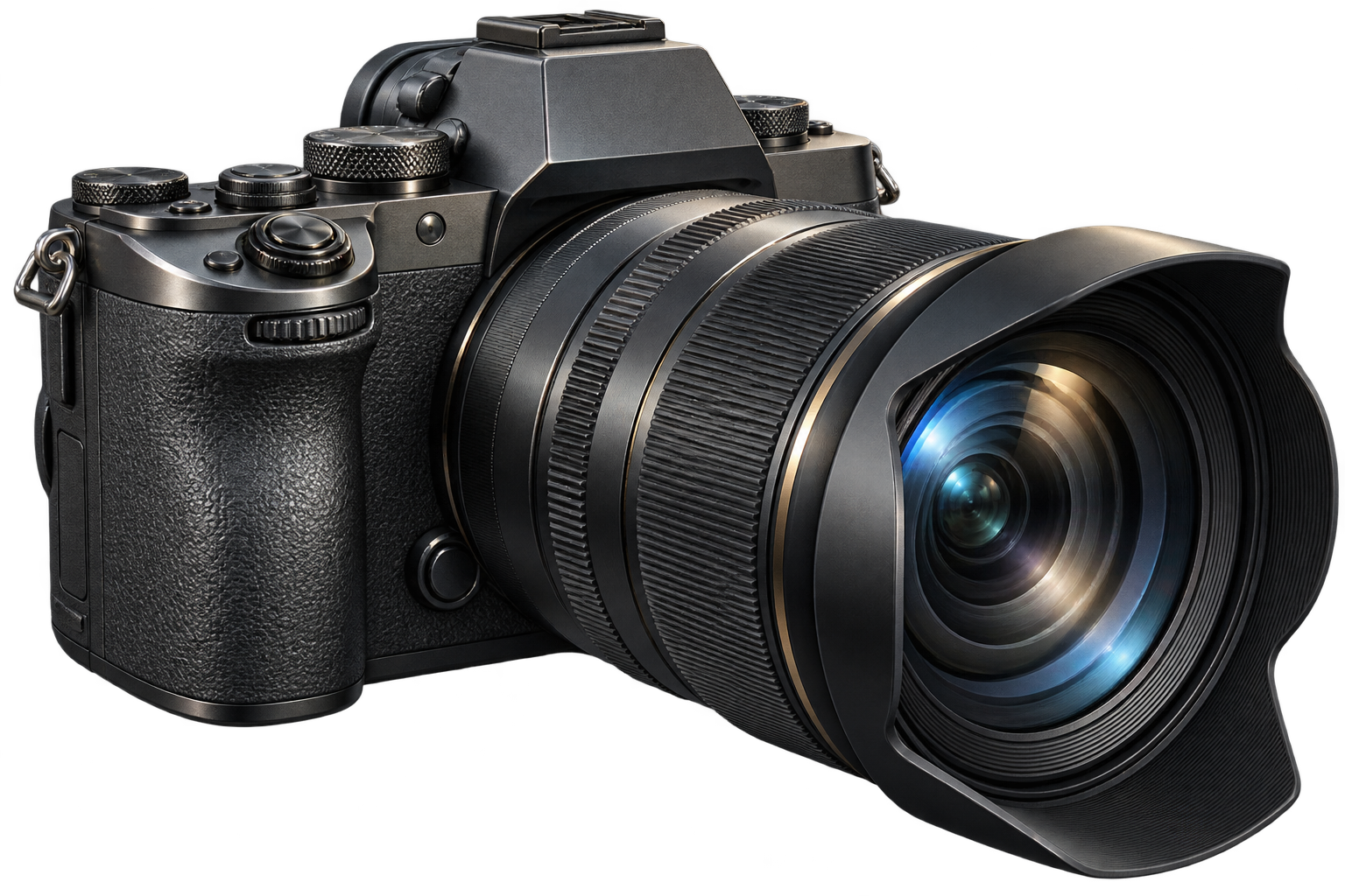 Premium press camera with a reflective glass lens
